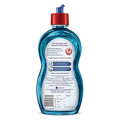 Pril Pril Kraft Mint Liquid Dishwash Gel - 425ml - Malodour Removal Specialist | Insta Clean | Suitable for cleaning Non-Veg Cooked Utensils or Strong Smelling Food was served | Zero White Residue