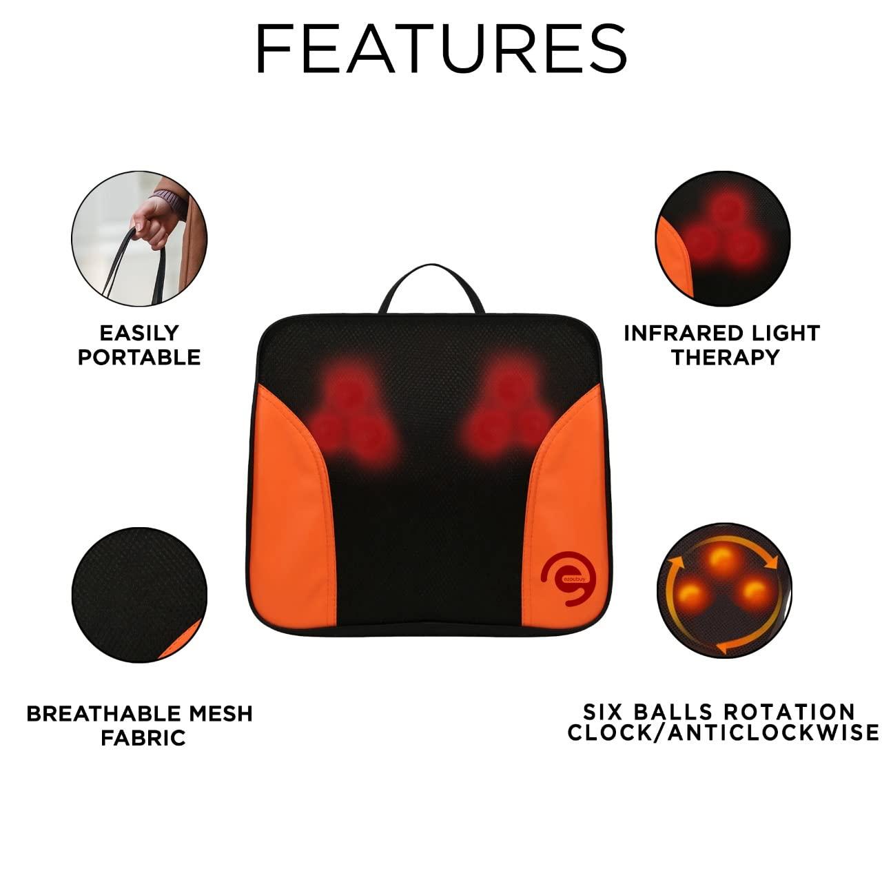 ezoubuy ezoubuy Shiatsu Back Cushion Massager with Rolling Massage Heads | For home, office, car | With Car adapter & electric adapter inclusive | Soft & Breathable Design | Free Wire Extension