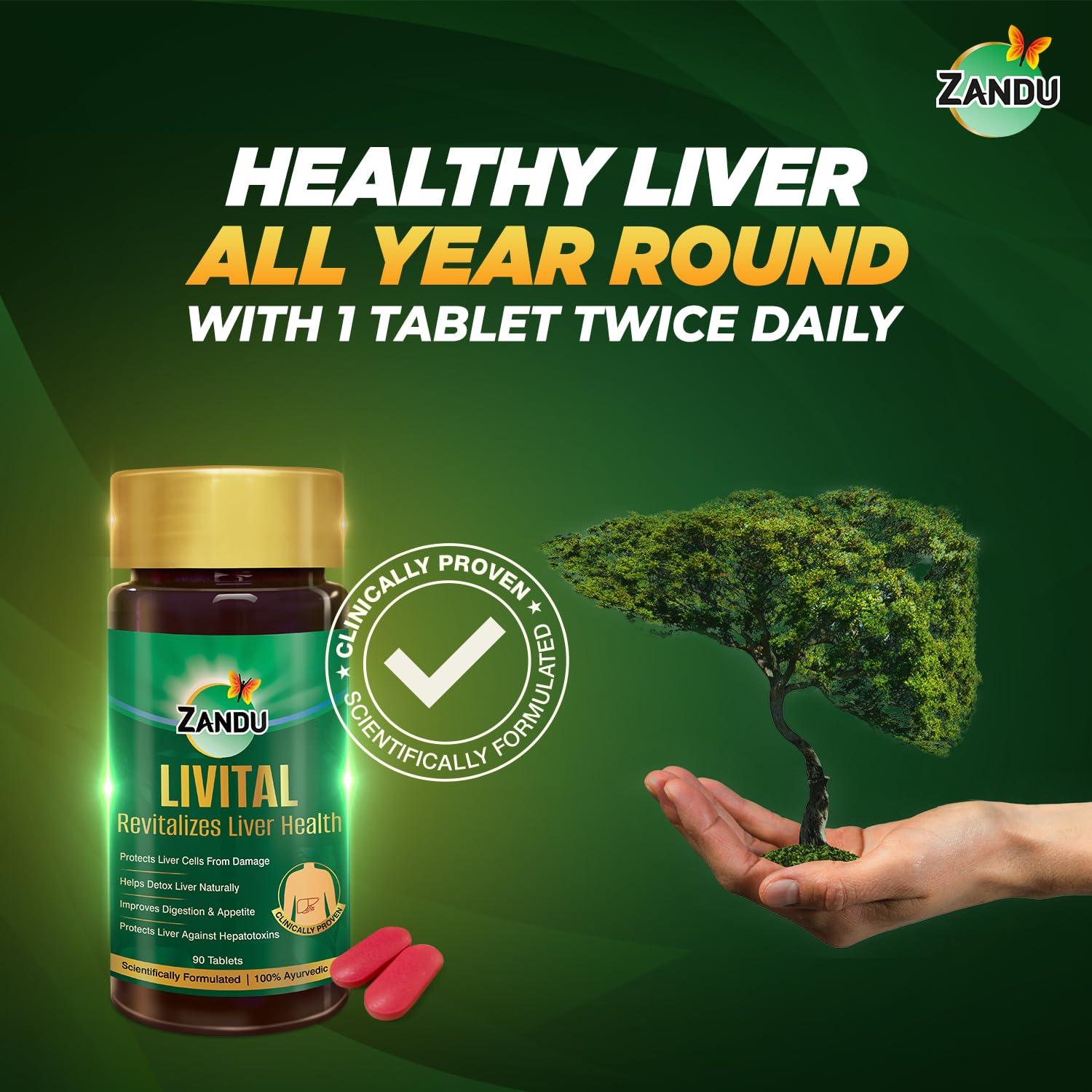 Zandu Zandu Livital tablets |100% Ayurvedic Ingredients | Protects Liver against various Hepatotoxins| Beneficial in Fatty Liver| Improves Digestion and Appetite & Aids in Liver Detox