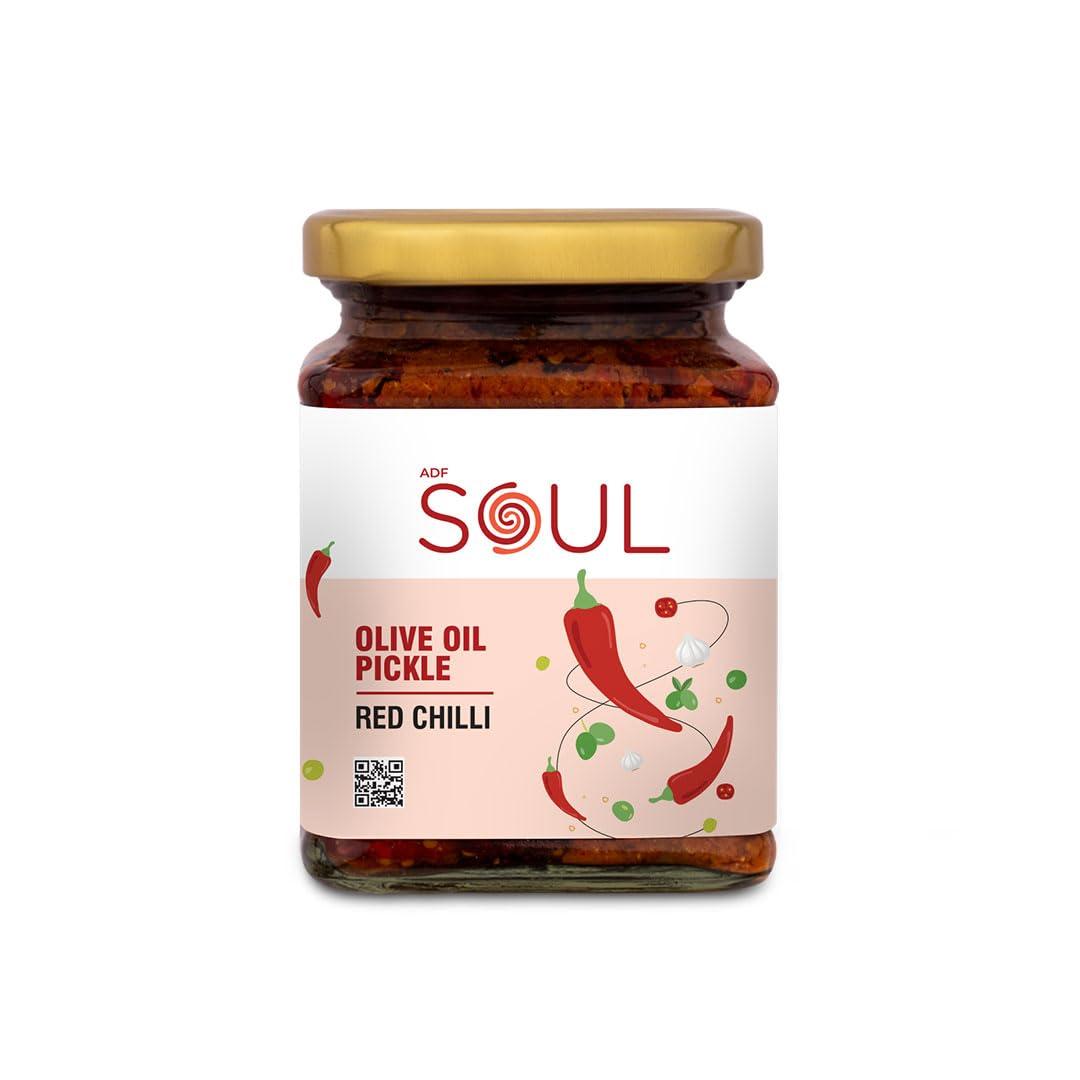 ADF Soul Soul Pickle and Chutney Combo Pack of 3 (Garlic Pickle 275 GM + Red Chilli Pickle 265 GM+ Garlic Chutney 275 GM ) in Olive Oil