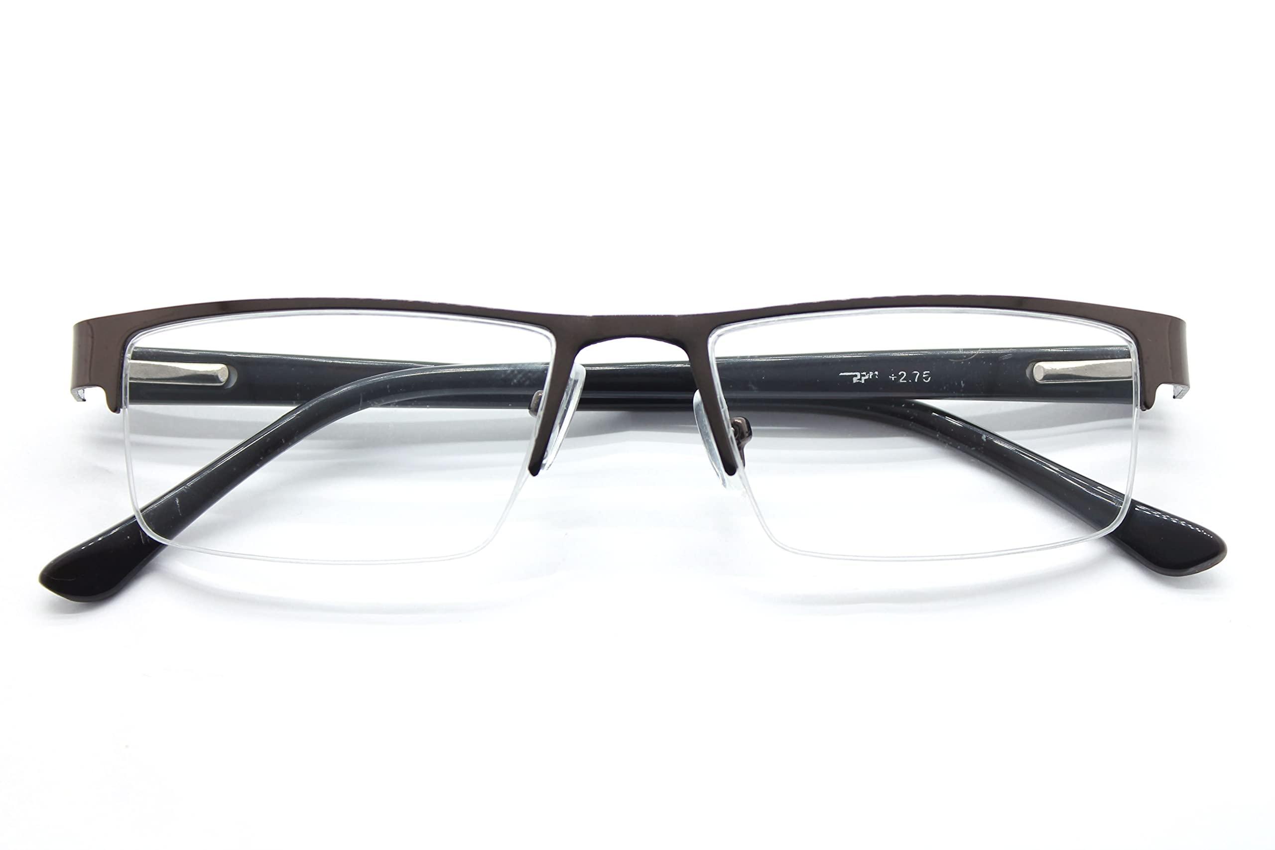 TJT TJT Half Rim Reading Glasses For Men And Women Power +1.00 +1.25 +1.50 +1.75 +2.00 +2.25 +2.50 +2.75 +3.00 Colour (Metallic) (+1.00)