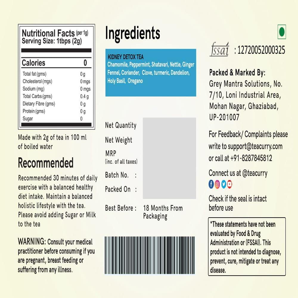 TEACURRY TEACURRY Kidney Cleanse Tea (1 Month Pack | 30 Tea Bags) - Helps to Detoxify Kidney & Pull Out Kidney Stones | Cleanse Kidney Naturally With - Dandelion, Penang Clove,