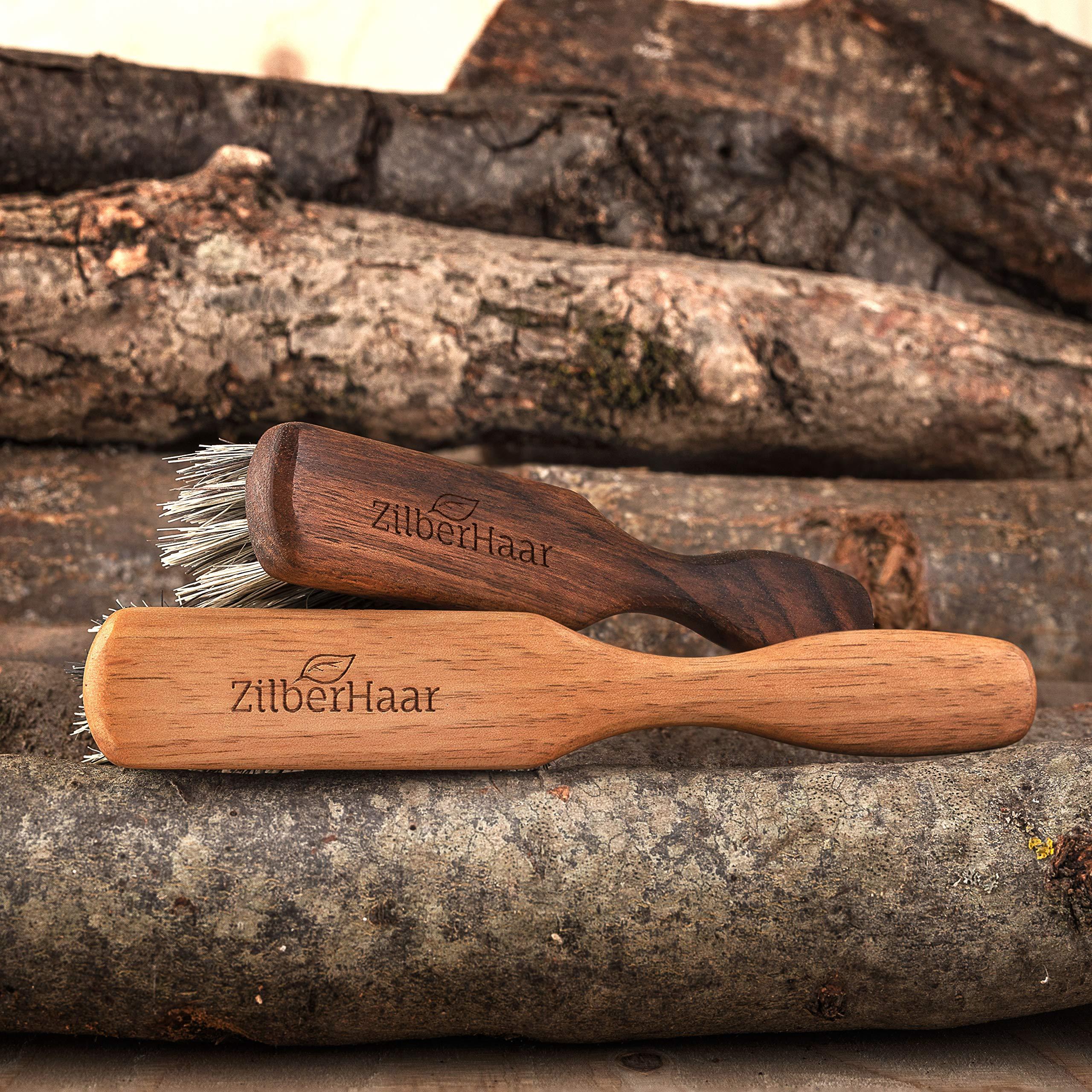 ZilberHaar ZilberHaar Vegan Regular Beard Brush - Stiff Vegetal Bristles - Mexican Tampico Fibers and Deluxe Walnut Wood - Animal-Free - Made in Germany