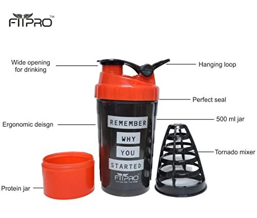 PREM PLAST INDUSTRIES Beast RED Cyclone Gym Shaker 500 ML Shaker Bottle with Extra Protein Compartment 100% Leakproof