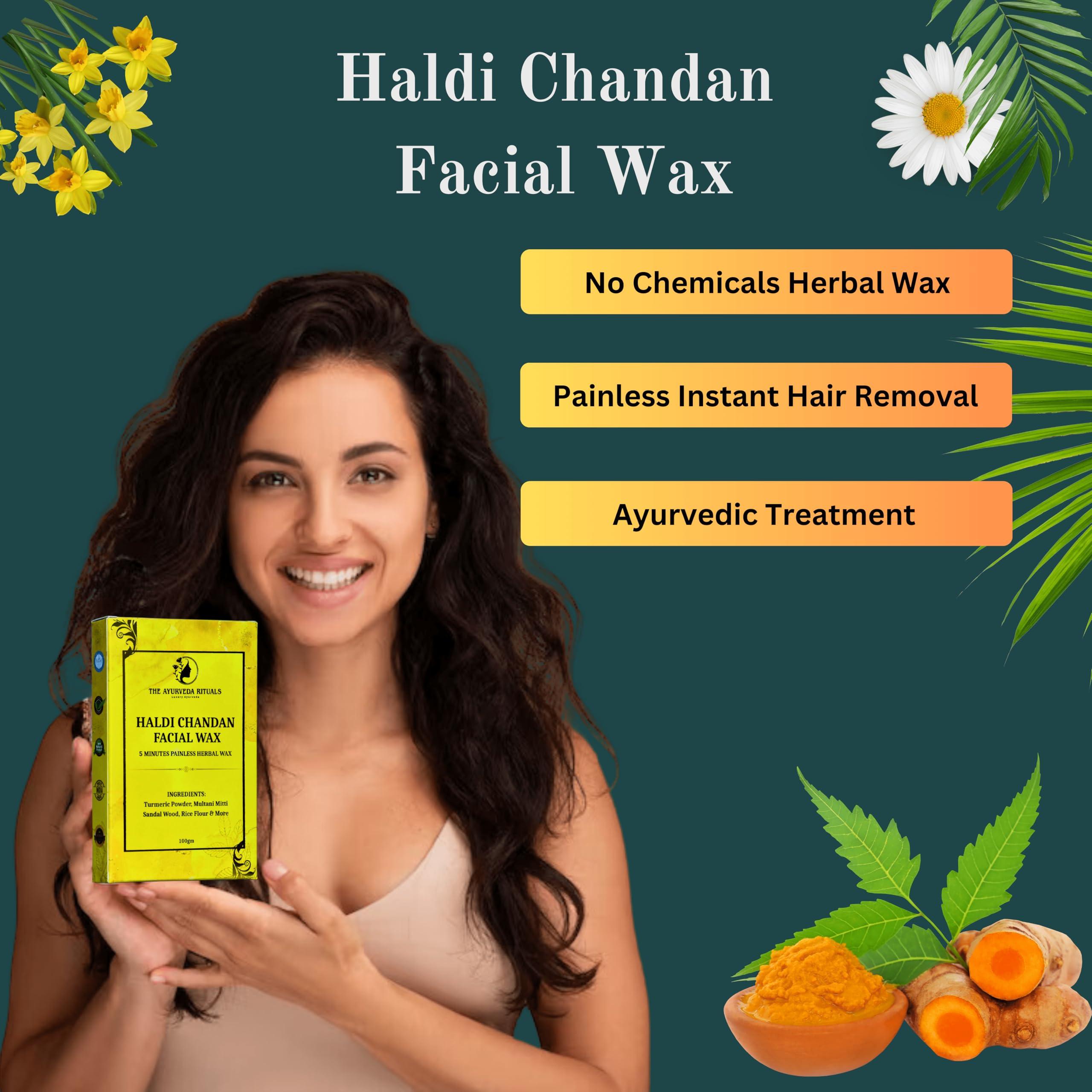 The Ayurveda Rituals The Ayurveda Rituals- Turmeric Hair Removal Wax Powder - 5 Minutes Painless Natural Herbal Facial Hair Removal Wax Powder For Women | Organic Waxing Hair Remover Powder, No chemicals - No Irritation, No Skin rashes for Women & Girls - 100g