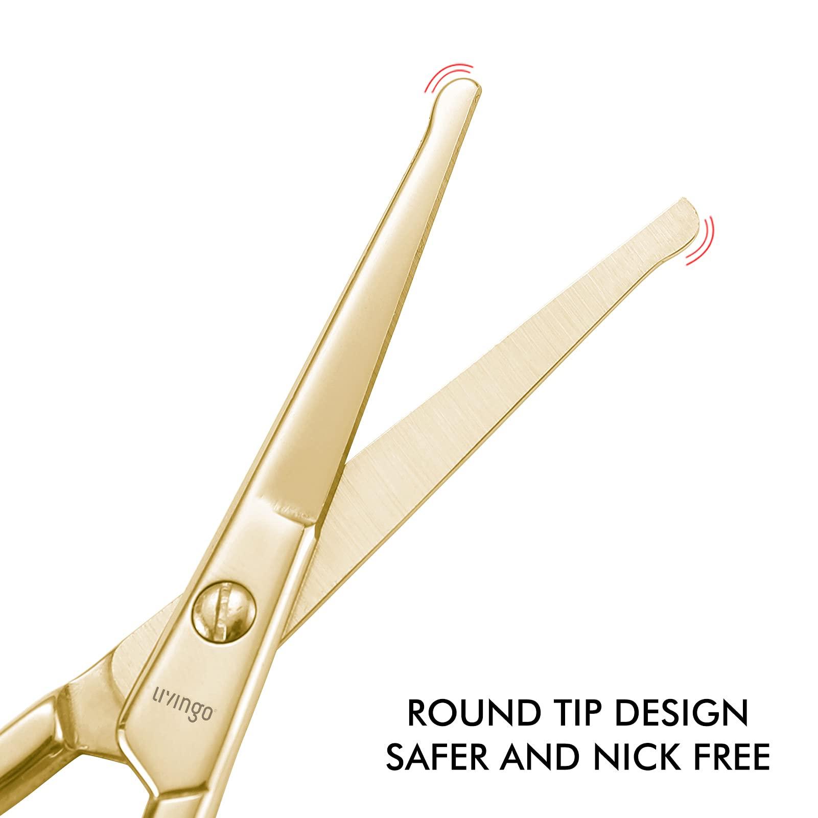 LIVINGO LIVINGO Professional Nose Hair Scissors, Multi-purpose Stainless Steel Rounded Tip Straight Blade, Facial Hair Beard Eyebrows Ear Trimming Beauty Grooming Tool for Men & Women, 3.5 Gold