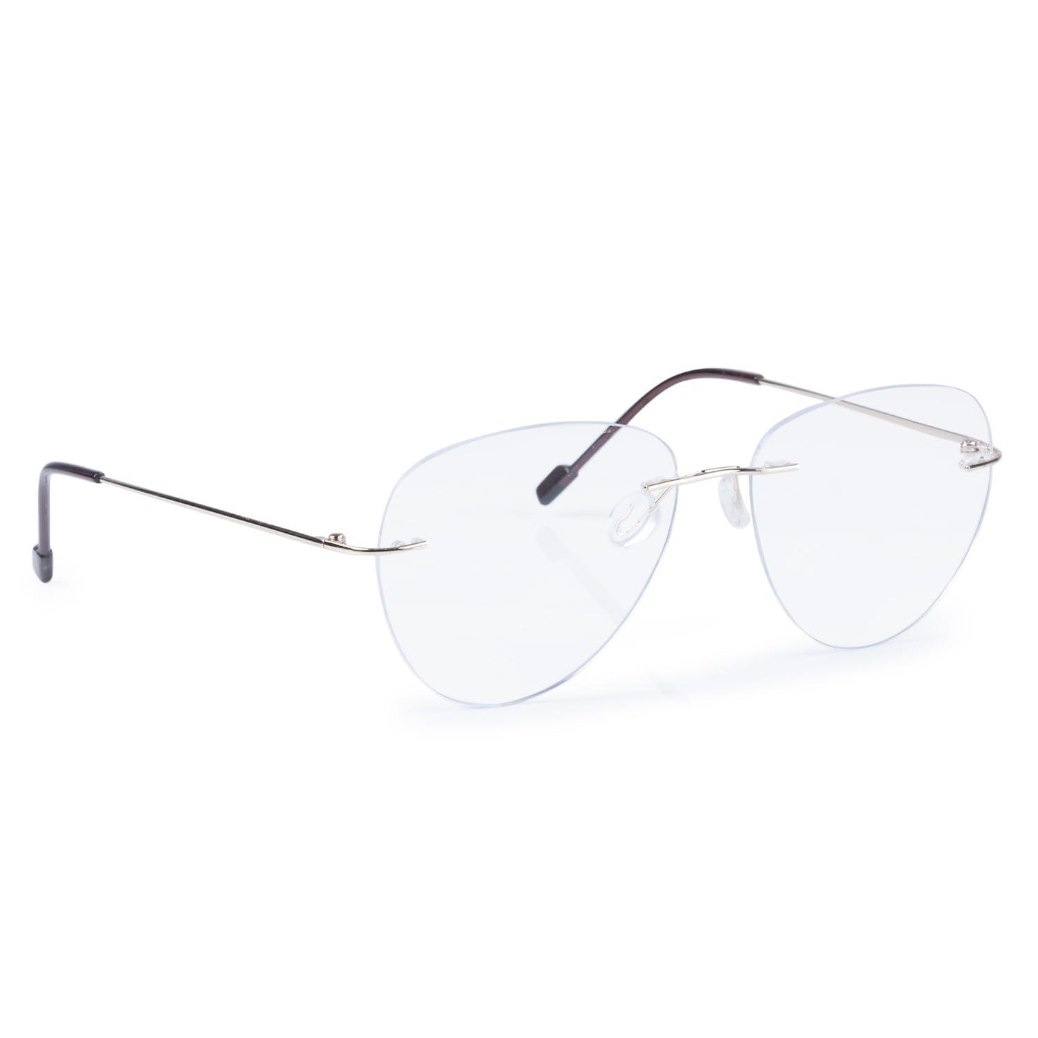 Redex Redex Aviator Photochromic Rimless Zero Power Blue-Cut Computer Glass Anti glare Block Harmful Rays Eye wear Spectacle Eye Frame (GOLD)
