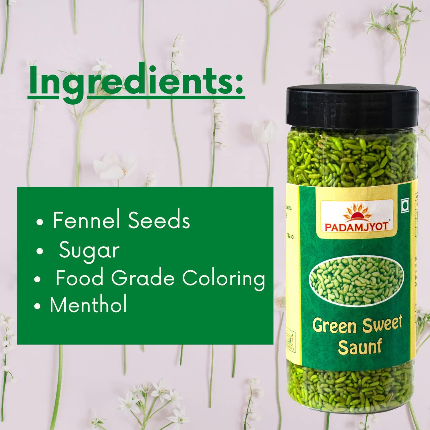 PADAMJYOT PADAMJYOT Green saunf | Sugar Coated Saunf | Green Sweet Saunf | Green Fennel Seeds | Peppermint Fennel Seeds | Sweet Fennel Seeds | Saunf mukhwas | Fennel Seeds Mouth Freshener | Post-Dinner Mouth Freshener | Sweet Cumin Seeds | Peppermint Fennel Se
