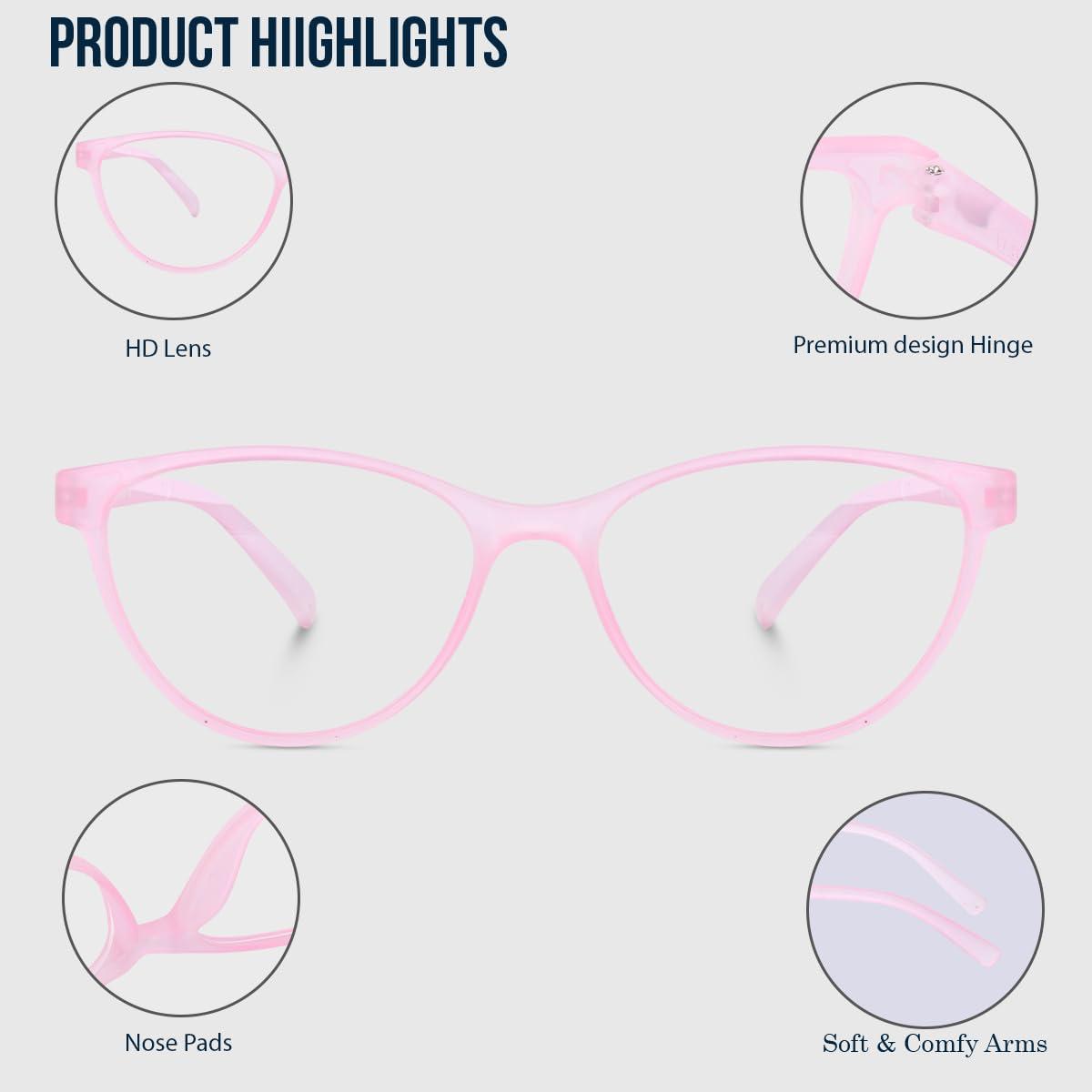 Roshfort Roshfort Unisex Blue Light Blocking Glasses Featuring Ultra-Durable TR90 Frames! Shield Your Eyes from Digital Strain With Customize Your name Signature Metal Pen (Pink, C-2)