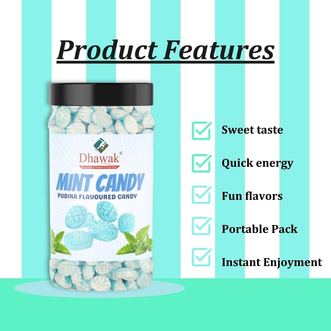 DHAWAK Dhawak Mint Candy 300 gms |Mint Flavoured Candy| Pudina Flavour Candy [Jar Pack]