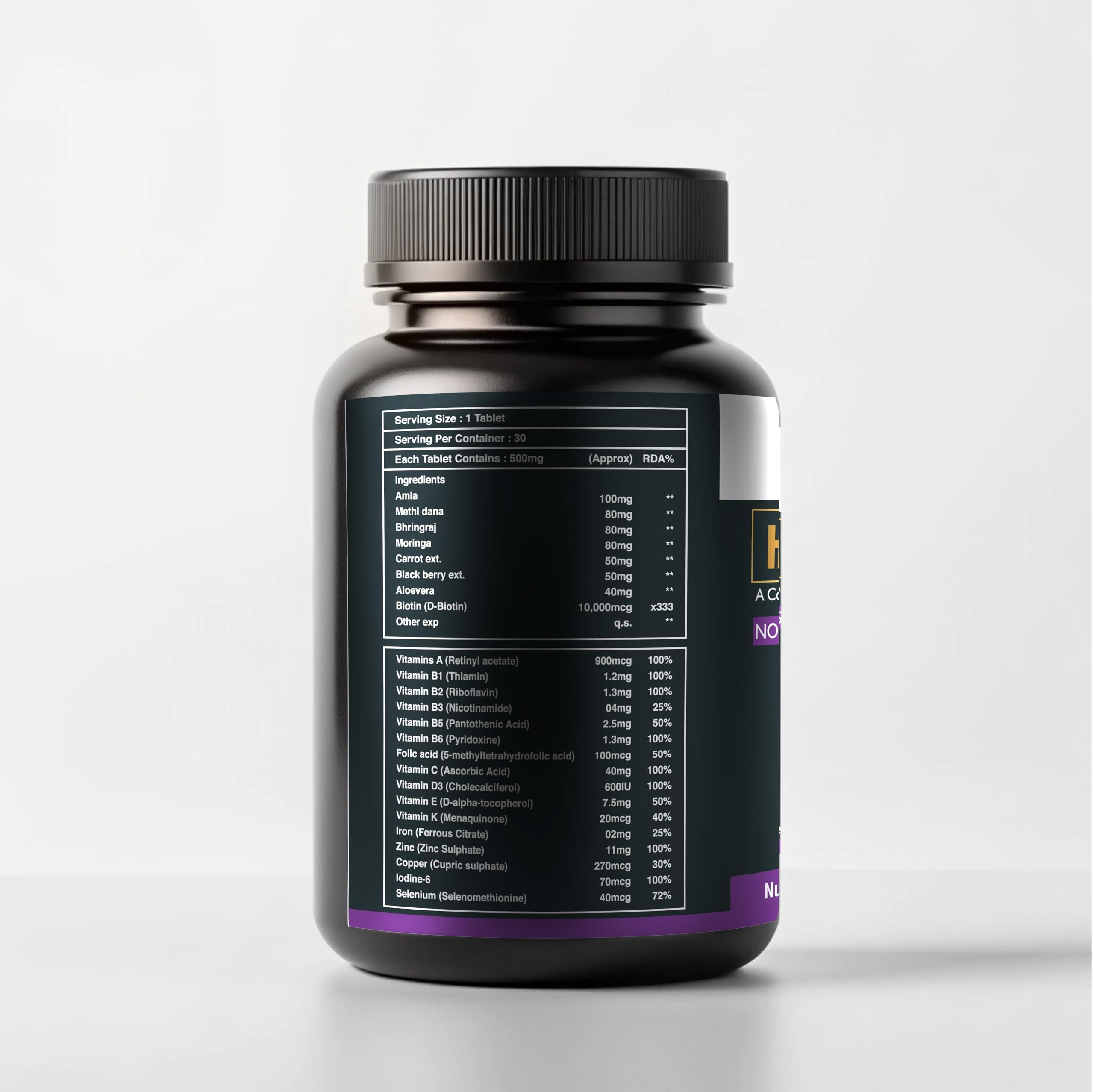 GROWFITZ Growfitz Hair Revive+ | Ayurvedic & 100% Natural | Hair Growth, Skin, Nails | For Men & Women - 30 veg tablets