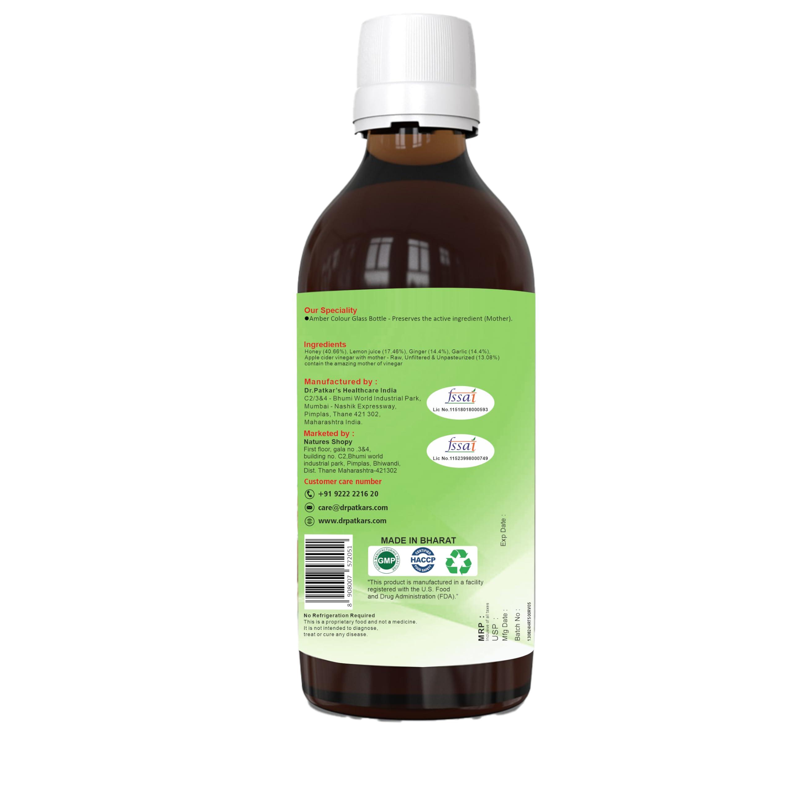 Dr. Patkar's Dr. Patkar's Apple Cider Vinegar with Ginger, Garlic, Lemon & Honey | Unfiltered & Undiluted (With Mother) 200ml