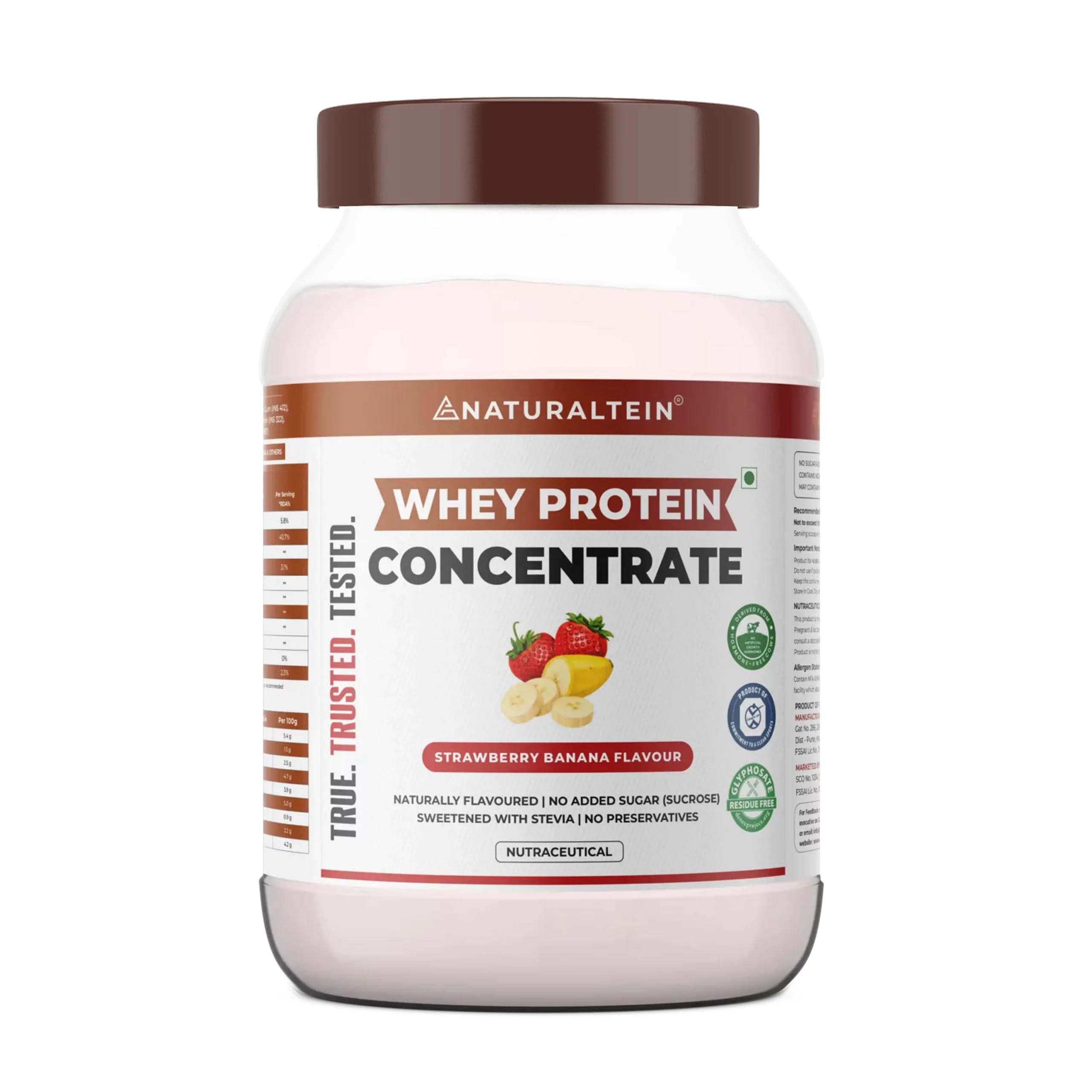 NATURALTEIN NATURALTEIN Natural Whey Protein Concentrate Strawberry Banana - 1 kg (Naturally flavored, Non GMO, No Artificial Sweeteners)