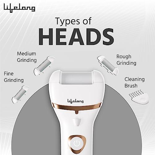 Lifelong Lifelong Callus Remover for Feet | 1 Year Warranty | Foot Scrubber for Dead Skin, 3 Roller Heads, Feet Dead Skin Remover, Pedicure Machine, LED Display, Fast Charging, 2 Hour Runtime (White)