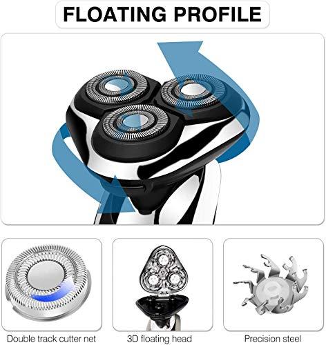 Hatteker HATTEKER Mens Electric Shaver Razor Beard Trimmer Rotary Shaver Cordless Sideburn Trimmer Nose Trimmer Wet Dry Shaver Waterproof USB Rechargeable Classic Black 3 in 1