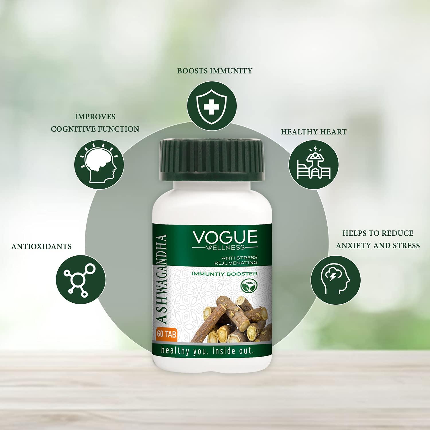 Vogue Vogue Wellness Ashwagandha Tablet for Anti Stress Rejuvenates Body & Immunity Booster Tablets - 60 Tablets-pack of 3