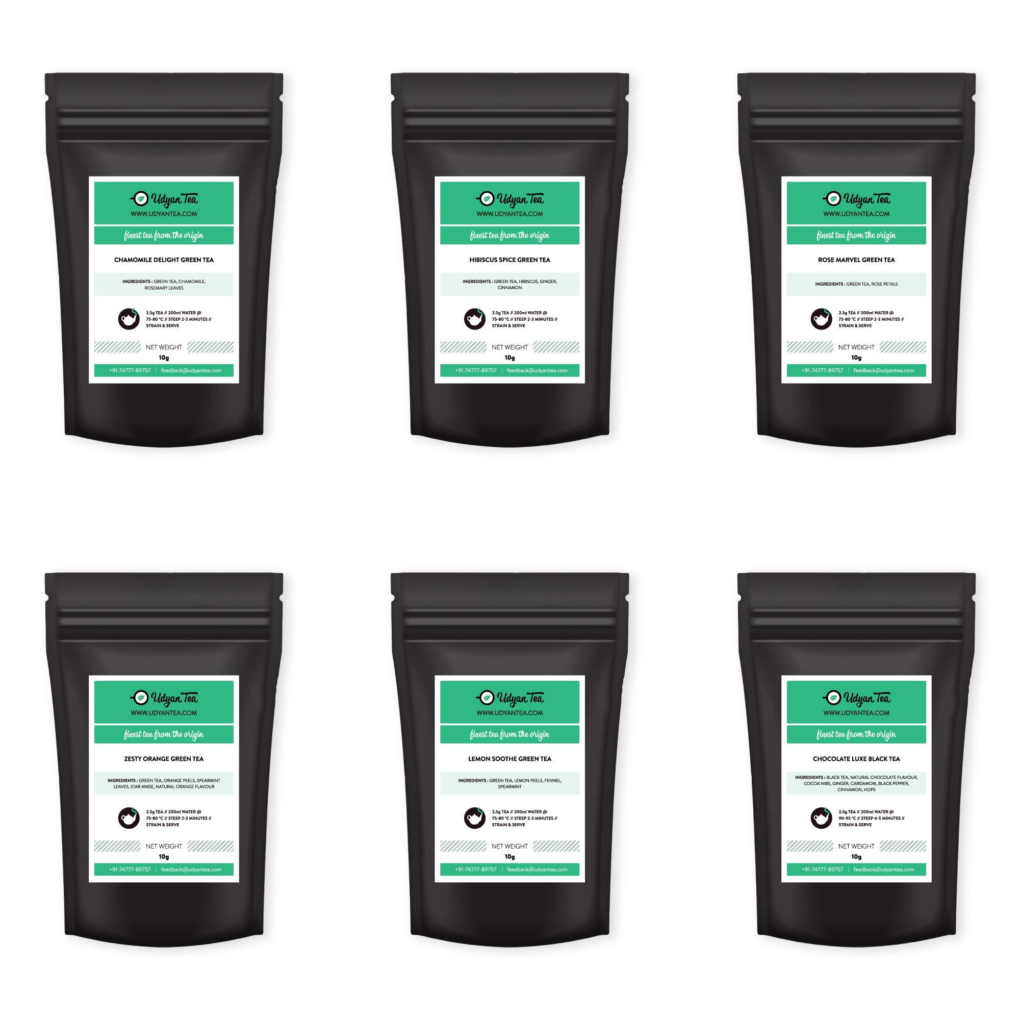 Udyan Tea Udyan Tea Floral And Fruit Green Tea Sampler - 60g | 6 Varieties - 10g Each | Green Tea Assorted Pack | 100% Natural Loose Leaf Tea Samples