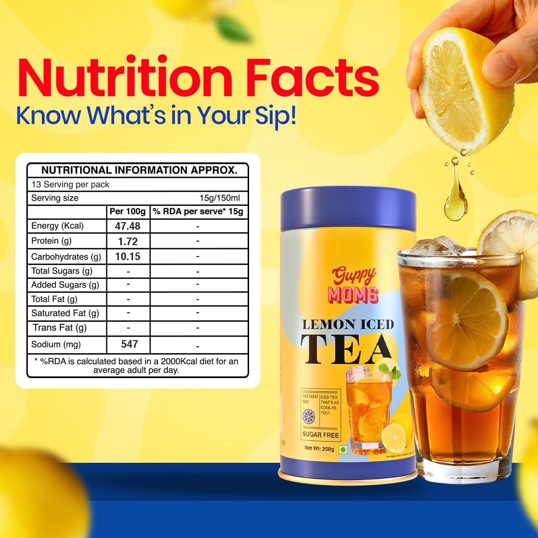 GUPPY MOM\'S GUPPY MOM\'S Lemon Iced Tea: Powdered Ice Tea, Sugar-Free Lemon Iced Tea With Vitamin C - Chai, 0.3 Kg