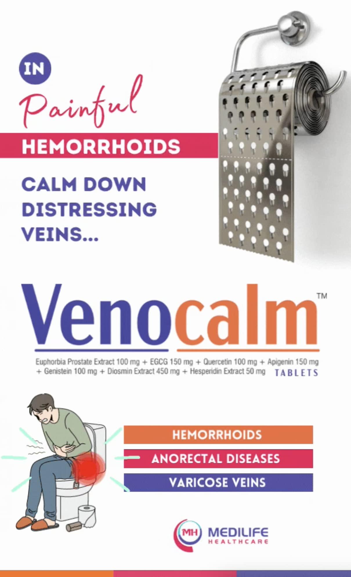 Medilife Healthcare Medilife Healthcare VENOCALM Tablets | New & Improved | In Bottle pack of 15 Tablets | Painful hemorrhoids | Bleeding hemorrhoids | Varicose veins | Anal fissure |15 Tabs Bottle Pack