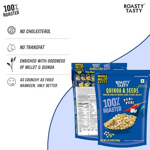 Roasty Tasty Roasty Tasty Quinoa & Seeds Peri Peri | Healthy Snacks | Roasted White Quinoa Puffs, Bajra & Seeds Mix | Rich in Protein for Adults & Kids | No Cholesterol, No Transfat | Diet Mixture | Peri Peri Masala | Gluten Free | Roasted Namkeen | 300g
