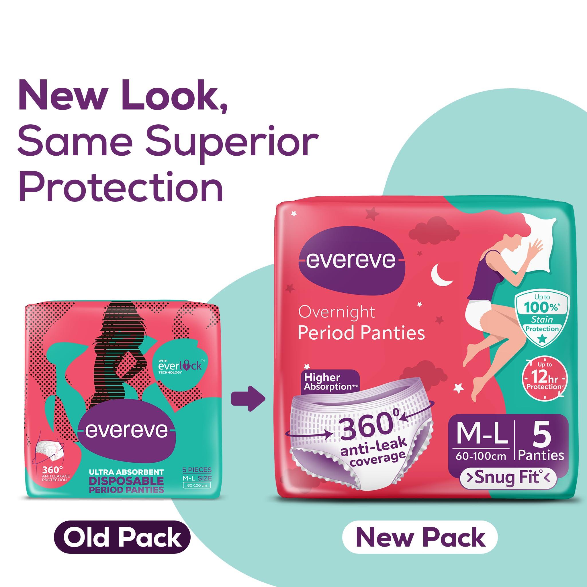 Evereve EverEve Ultra Absorbent Disposable Period Panties, M-L, 5\'s Pack, 0% Leaks, Sanitary protection for women & Girls, Maternity Delivery Pads, 360 Protection, Postpartum & Overnight use, Heavy Flow