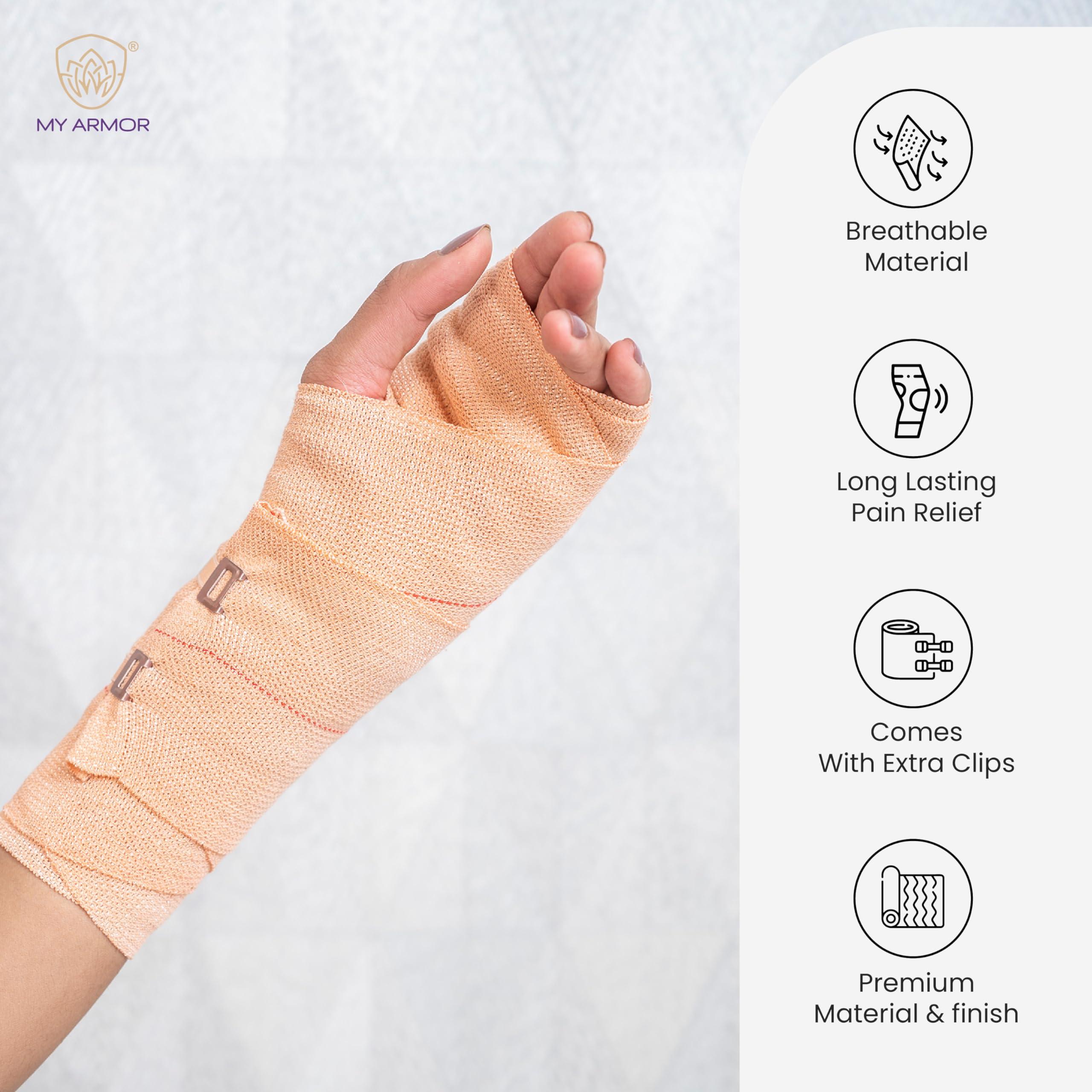 MY ARMOR MY ARMOR Cotton Crepe Bandage for Ankle, Legs, Knee, 8cm X 4mt, Pain Relief Garam Patti for Hand, Wrist, Knee, Thigh etc. for Injury & Muscle Compression, with 2 Extra Clips, Pack of 1