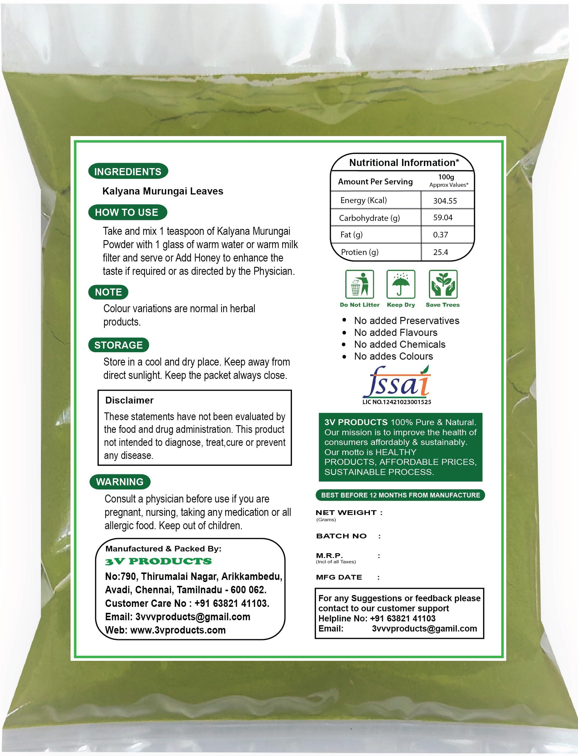 3V PRODUCTS 3V PRODUCTS Kalyana Murungai Powder 1Kg | Pangara | Erythrina Variegata | Coral Tree Leaf for Health Benefits