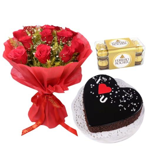 80 rose garden 80 Rose Garden Valentines Day Gift Combo | 10 Red Roses Bouquet with 500 gm Chocolate Heartshaped Cake | Surprise Gift for Your Loved Once | Next day Delivery
