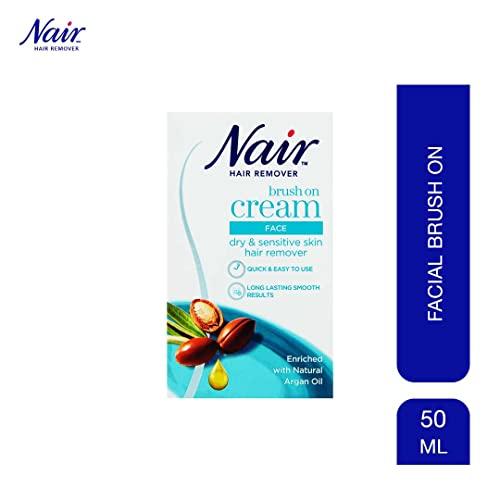Nair Nair Hair Removal Facial Brush On Cream 50ml || For Dry & Sensitive Skin with Argan Oil