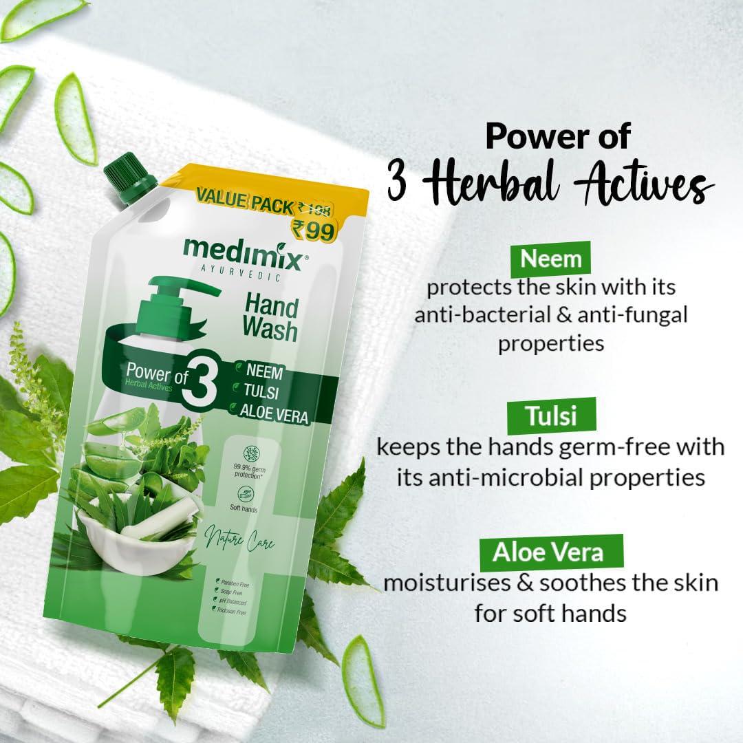 MEDIMIX AYURVEDIC Medimix Ayurvedic Nature Care Hand Wash Refill With Neem,Tulsi&Aloe Vera 175 Ml (Combo Pack Of 2)|For Soft&Odour-Free Hands|99.9% Germ Protection|Shop Herbal|Natural|Soap-Free|100% Vegan