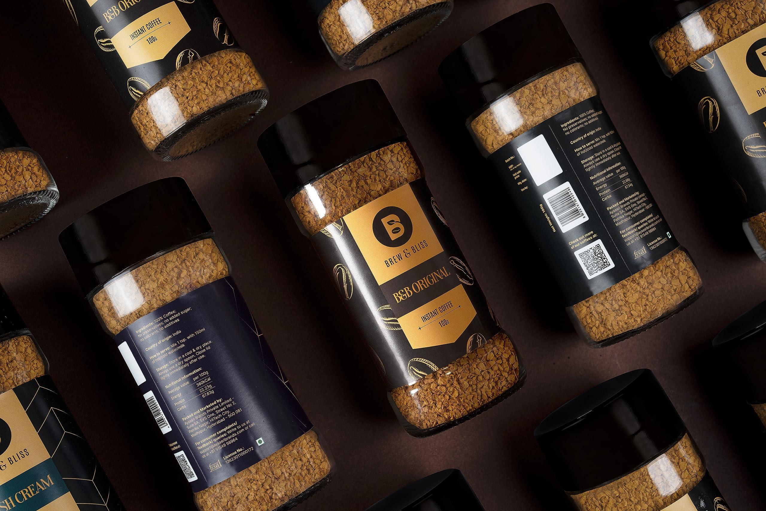 Brew and Bliss Brew & Bliss Original Coffee | 100g | Instant Flavoured Coffee Makes Up To 50 Cups | Best Authentic Naturally Processed Coffee Powder