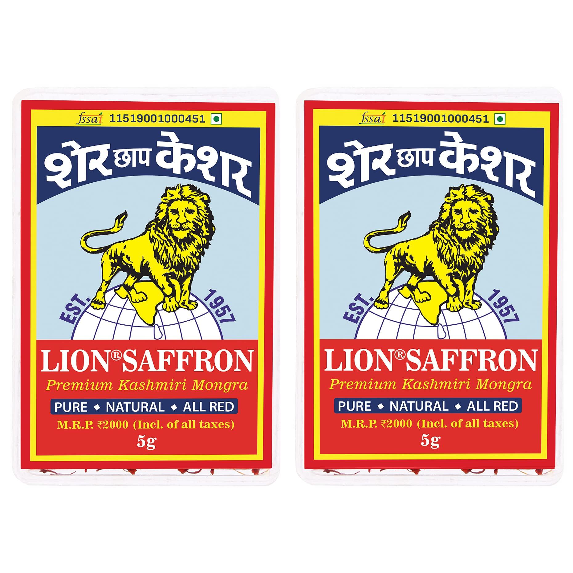 LION BRAND SAFFRON LION BRAND SAFFRON, 10g, Original Mongra Kashmiri Saffron/Kesar (A++ Grade) for Pregnant Women, Skin, Face, Food and Puja (Value Pack of 2 (2 X 5g = 10g))