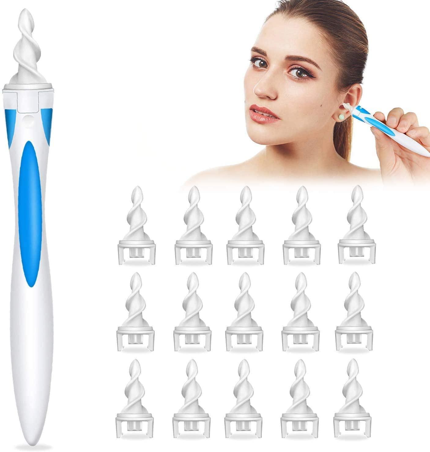 Axceli VR Ear Wax Removal Ear Cleaner Earwax Remover Spiral Soft Silicone Safe Upgraded Smart Earwax Removal Tool Swab Kit with 16 Replacement Tips for Adults and Kids