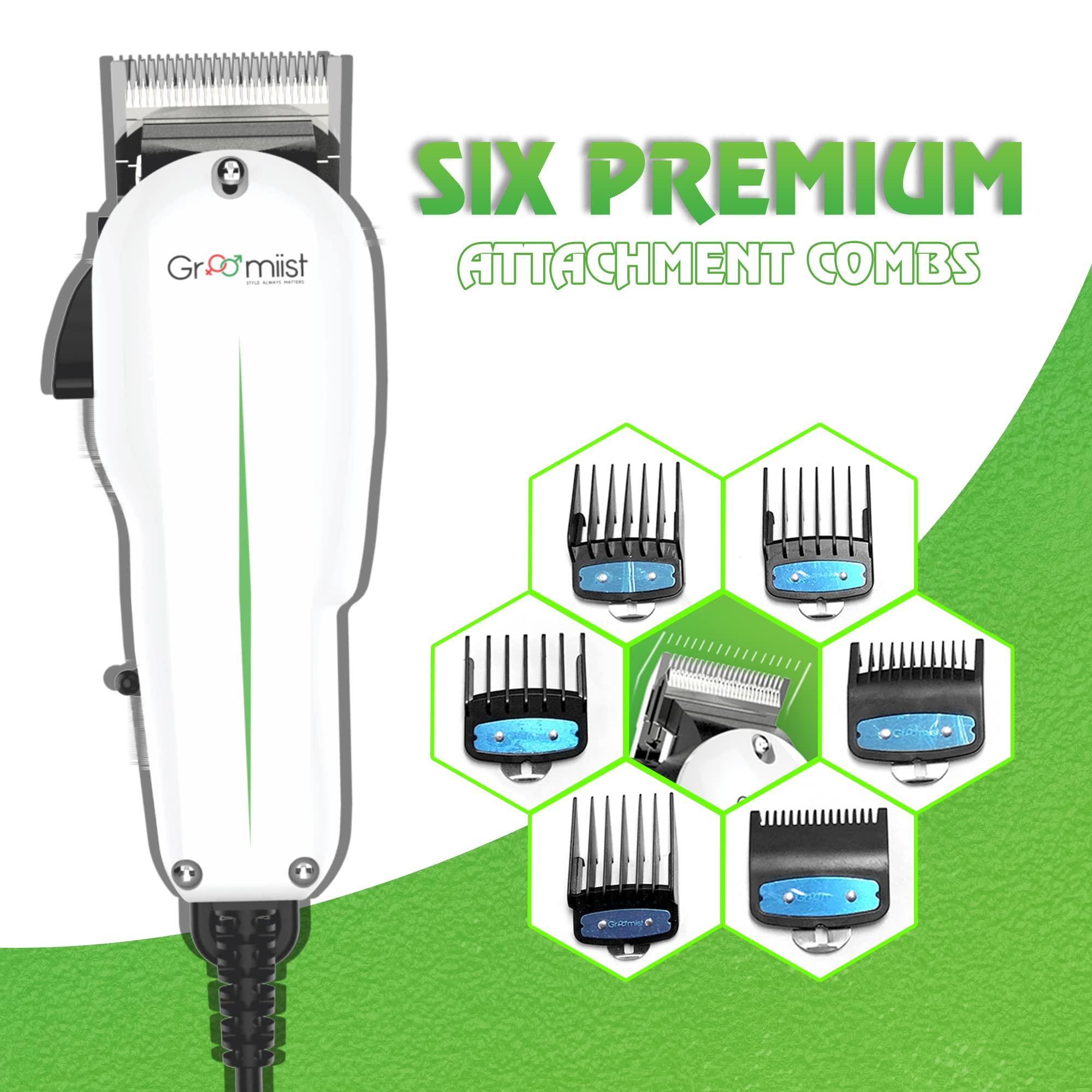Groomiist Groomiist Professional Barber & Home Use Taper Hair Clipper Shaving Trimmer for Man | Beard Trimming Machines & Smooth Clean Cutting Shaver for Men | 3M Corded Power, 6 Premium Attachment Combs