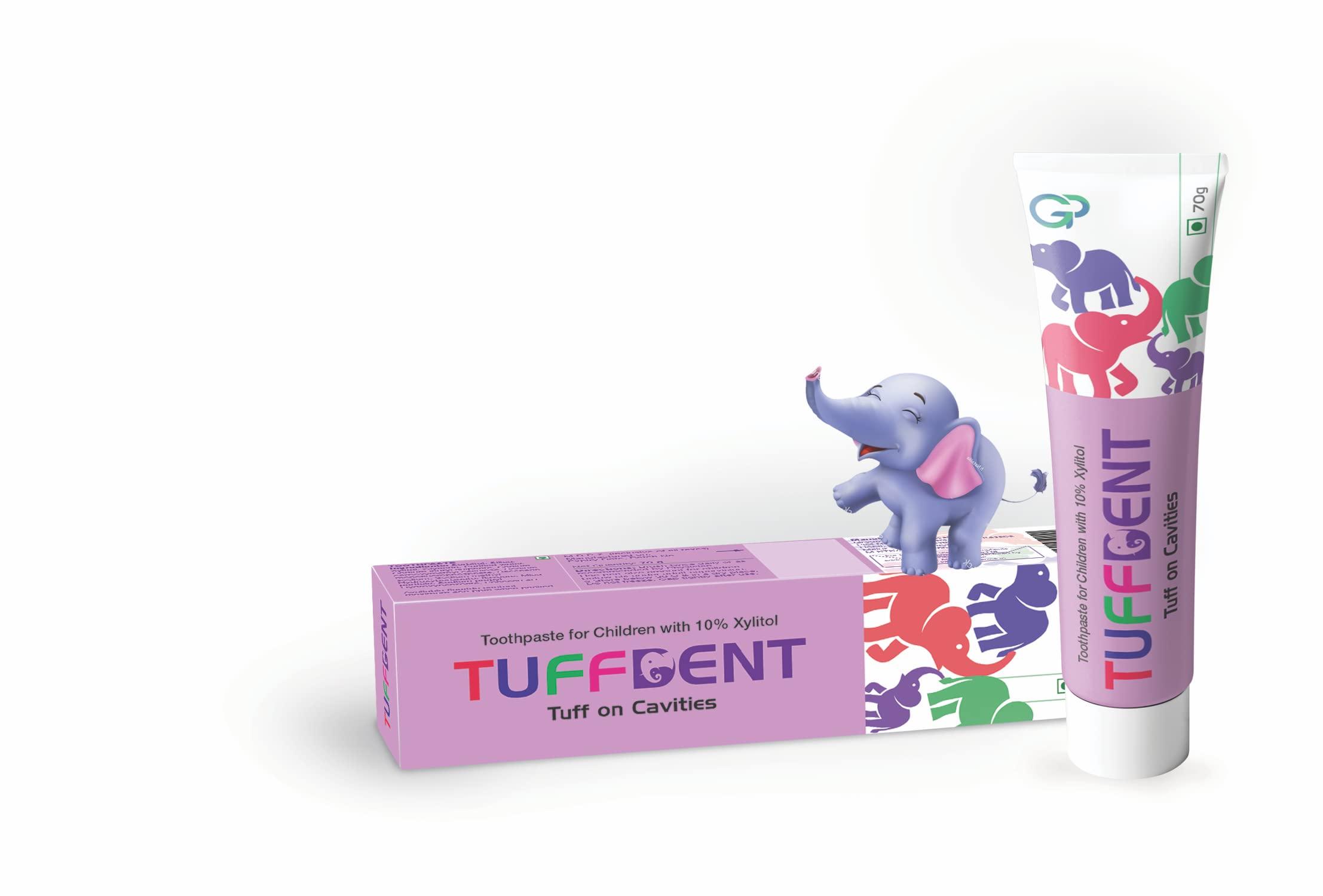 Generic Tuffdent Kids Toothpaste with 10% Xylitol | Tuff on Cavities | Prevent Tooth Decay | Controls Plaque | Bubble Gum Flavour (Pack of 3) 70g per pack