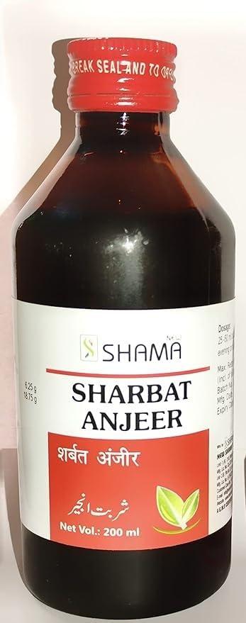 New Shama SHARBAT ANJEER (200ml pack of 3) Useful in constipation, flatulence, fullness of abdomen, indigestion, piles