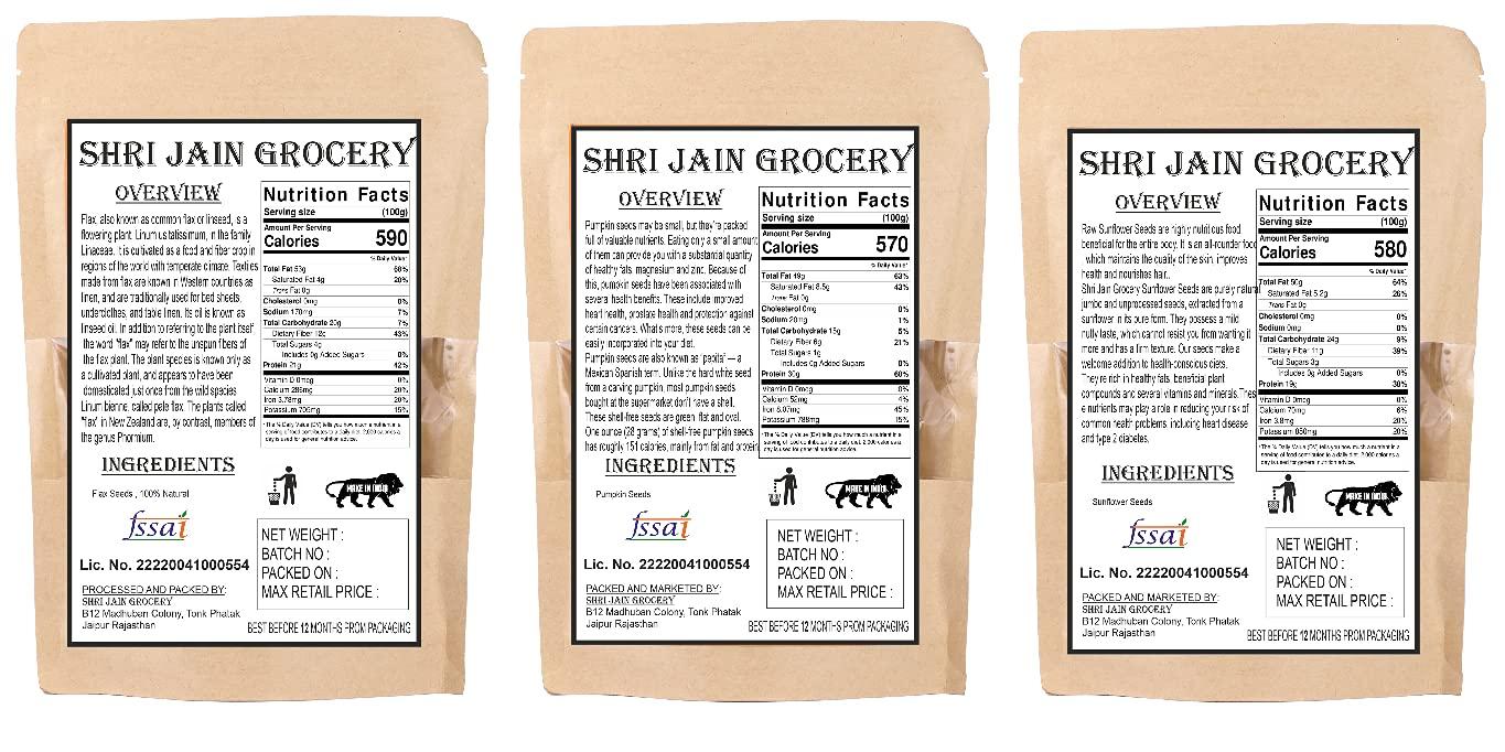 Generic SHRI JAIN GROCERY Healthy Raw Seeds Combo ( flax seeds, pumpkin seeds, sunflower seeds)(600 gm)