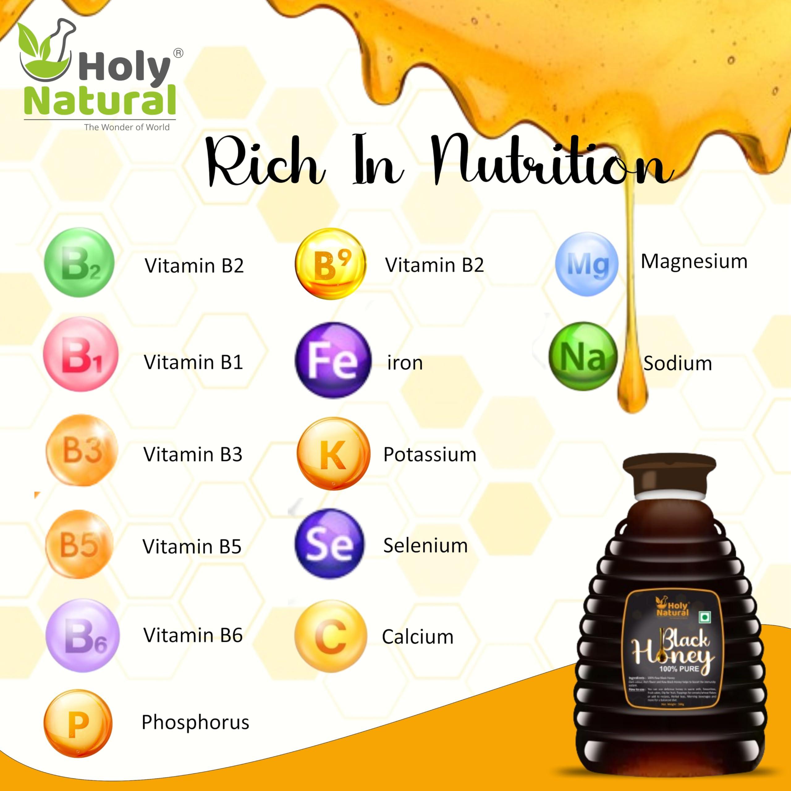 Holy Natural - The Wonder of World Holy Natural Black Honey (500 gm) | Pure & Natural | No Added Sugar & Color | Energy & Immunity Booster