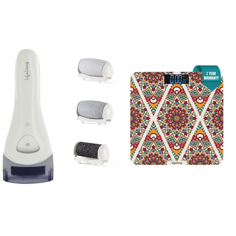 Lifelong Lifelong LLPCW04 Rechargeable Pedicure Device for Callus & Bloom LLWS54 Body Weighing Scale (Indian Cultural Series - Rajasthan Rural)|Digital Weight Machine for Body Weight (Multicolor)