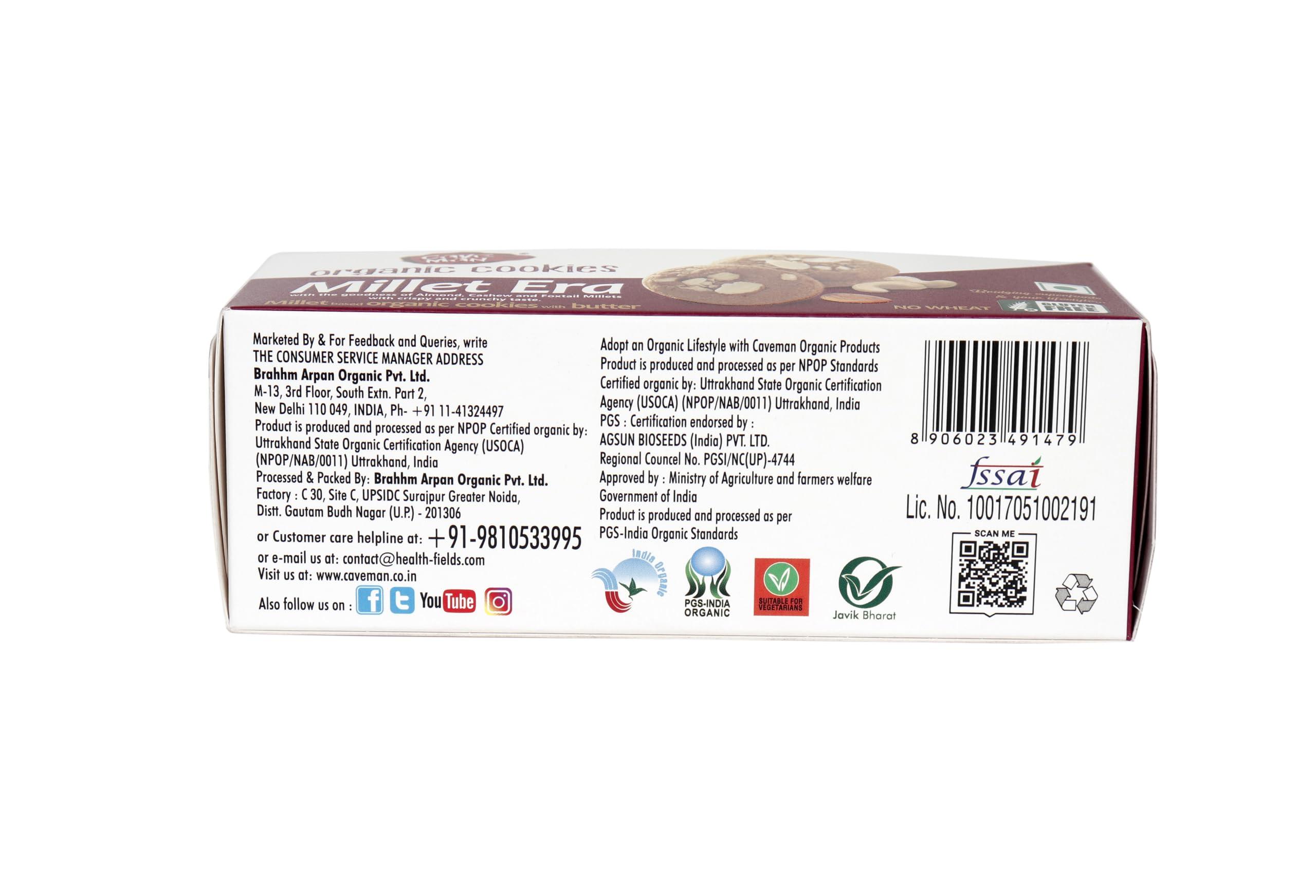 CAVE MAN CaveMan Organic Millet Era Cookies, with Foxtail, Sorghum Millet, Almonds & Cashews. - (60G x 5pcs)