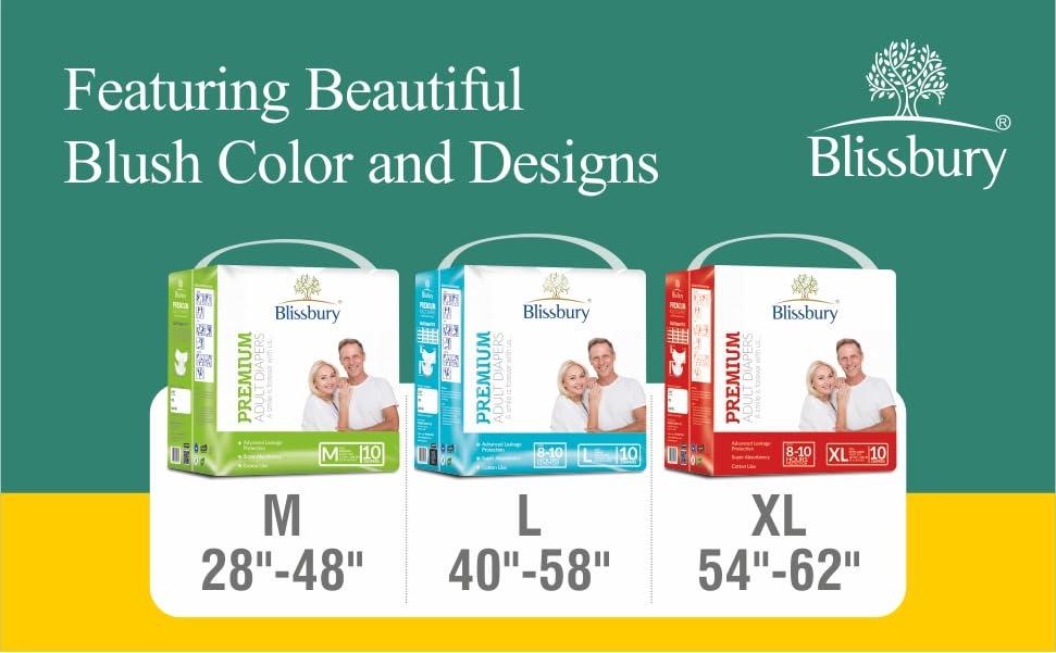 Blissbury Blissburry Premium Adult Diapers (M, 28-42 Inch) - (6 x 10 Diapers) - Unisex Tape Type - Advanced Leakage Protection, Super Absorbent Gel, Soft Cotton Feel - 8-10 Hours Protection