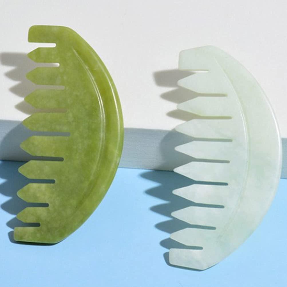 wowobjects Wowobjects Jade Massage Comb Jade Hair Comb Jade Guasha Scalp Massager Head Therapy Massage Comb Scalp Massager for Scalp Care Acupoint Treatment White