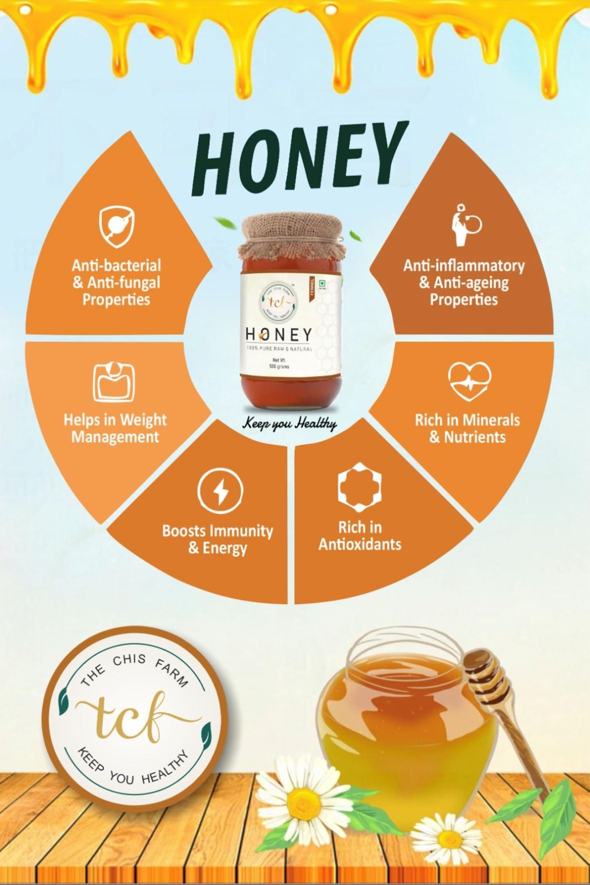 THE CHIS FARM THE CHIS FARM Raw Organic Honey | 100% Raw & Natural | No Added Sugar | No Antibiotics | Non GMO | Unpasteurize. (Fennel, 1000 Grm)