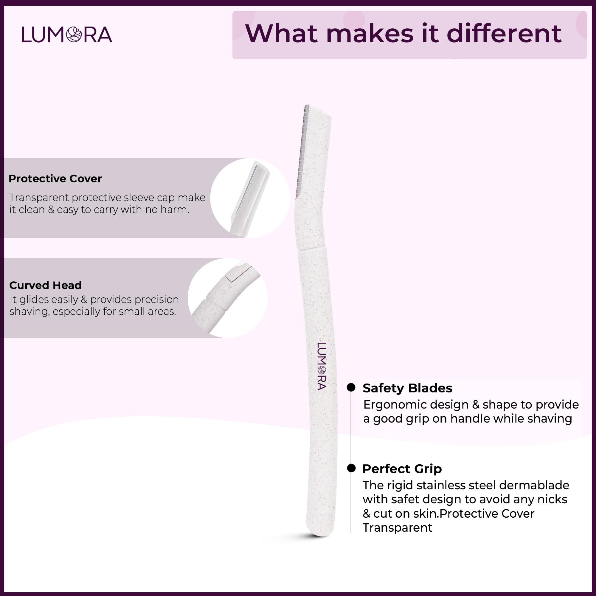 LUMORA Lumora Face Razor for Women - 2 Razors | Facial Razor for Eyebrows, Upper Lips, Chin, Forehead and Sideburns | German Stainless Steel Blade & Firm Grip | Smooth & Instant Facial Hair Removal Razors
