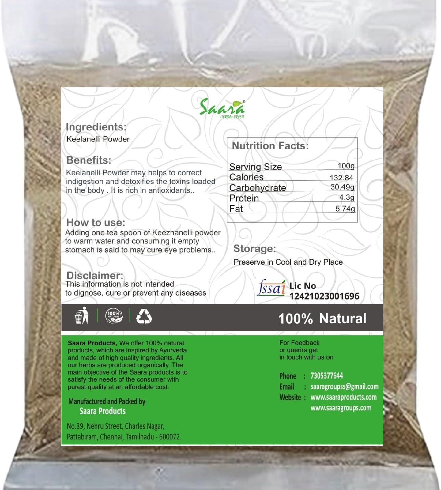 SAARA SAARA Keelanelli Powder | Bhumyamalaki Powder | Phyllanthus Niruri Powder, helps to kidney stones and hair grow 201g(Pack of 2 x101g)