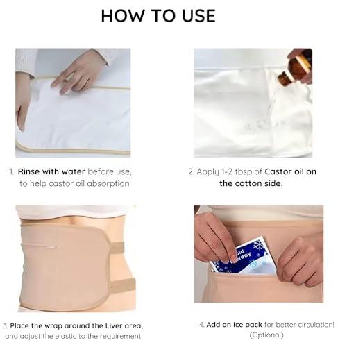 FittyFlux FittyFlux Castor Oil Wrap Pack for Liver Detox, Waist, Thyroid Neck & Insomnia, Absorbent Caster Oil Packs with Soft Organic Cotton and Elastic Strap, Anti Oil Leak Material (Khaki)
