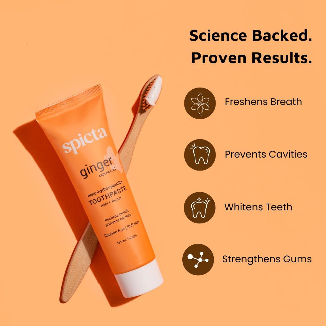 SPICTA Spicta Cucumber Mint & Ginger Mint Natural Hydroxyapatite Toothpaste | Teeth Whitening, Removes Bad Breath, Tartar, Plaque I Herbal, Fluoride Free, SLS Free Toothpaste for Adults & Kids | Pack of 2