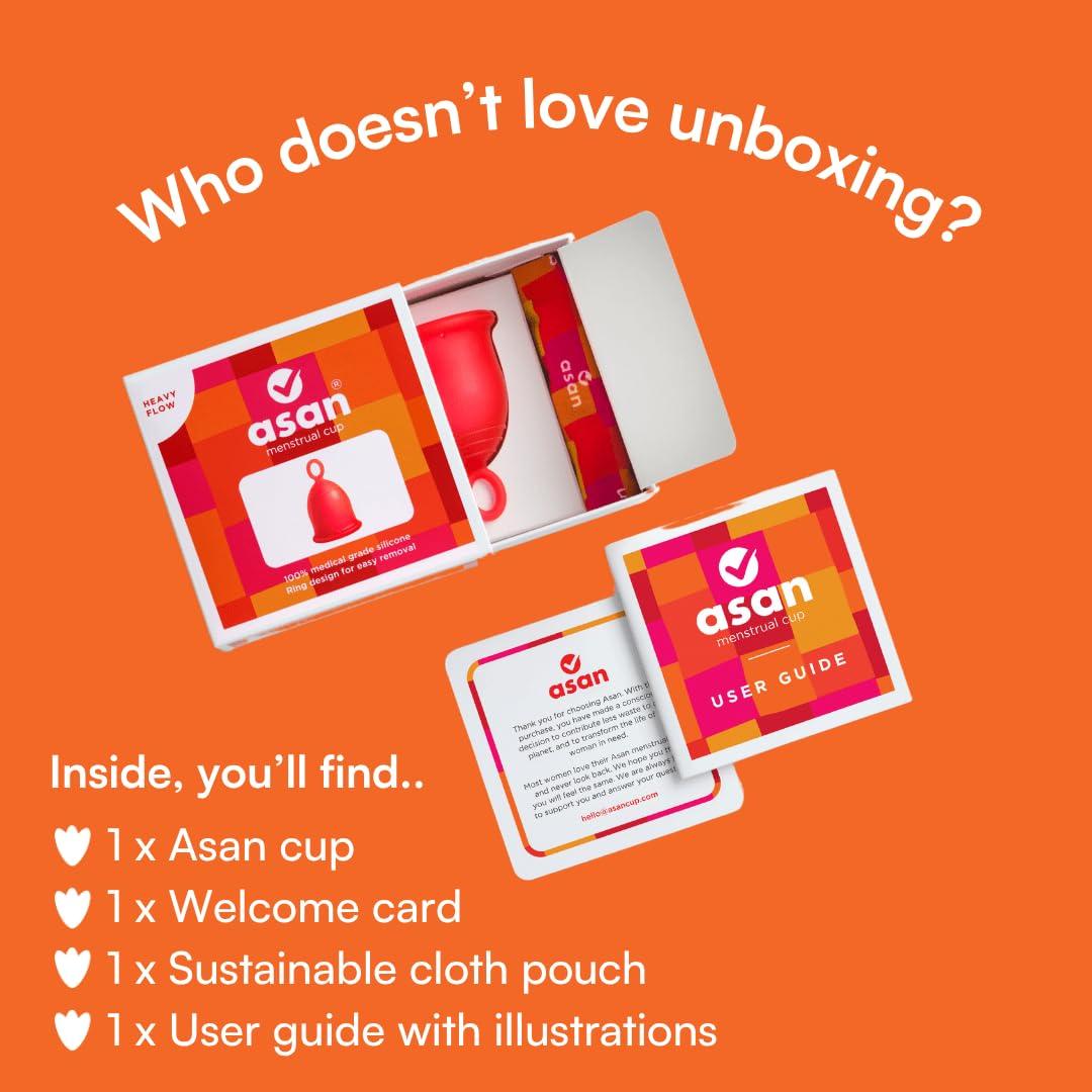 Asan Asan Menstrual Cup-Easiest Cup To Insert & RemoveISpecial Ring Design|Premium Medical Grade SiliconeIDesigned In The Usa (Heavy Flow),Pack of 1 Count,Red