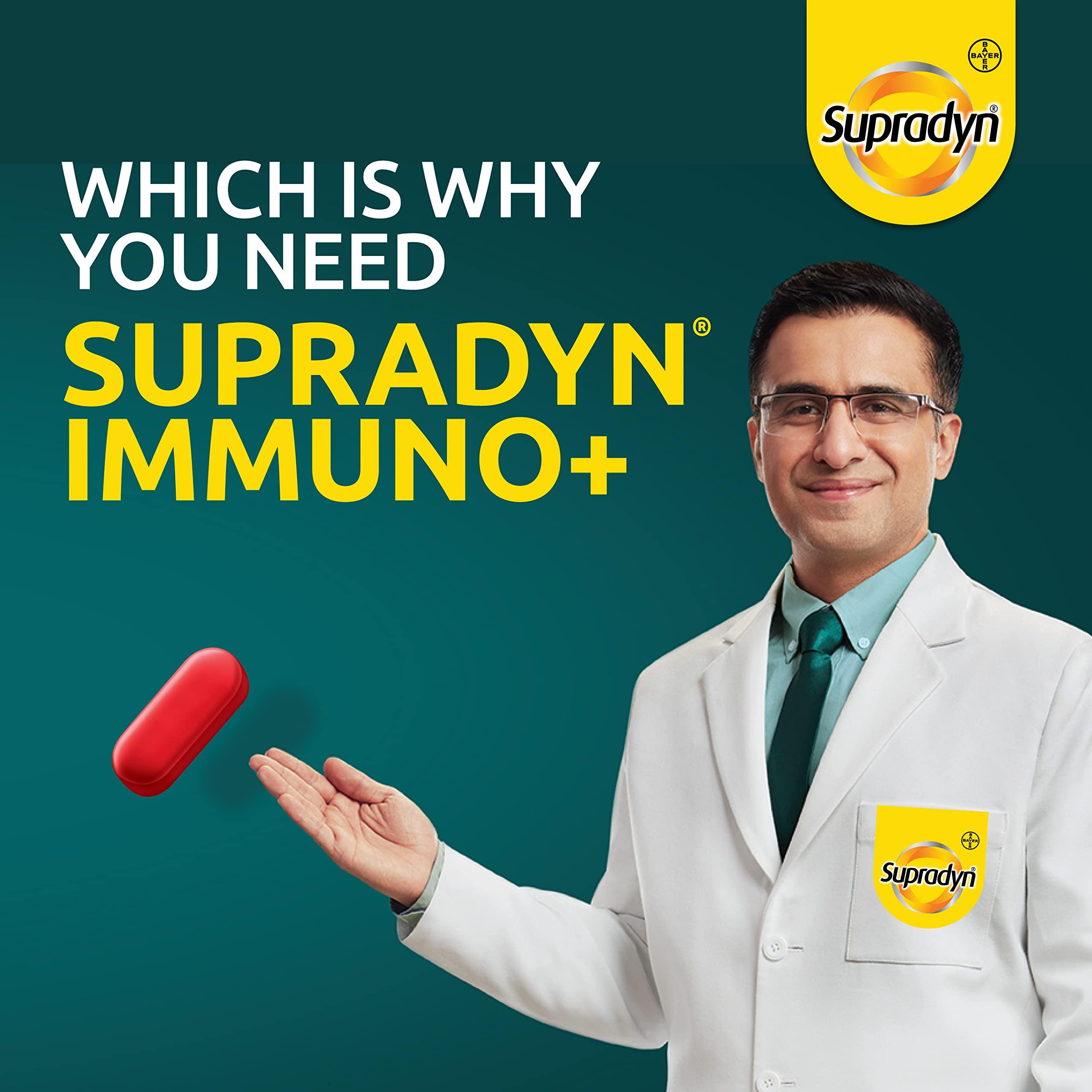 Supradyn Supradyn Immuno +, Multivitamin, Natural immunity booster with Vit C, Vit D, Zinc, Unique blend of Tulsi, Turmeric, Shatavari & Ashoka (30 Tabs)