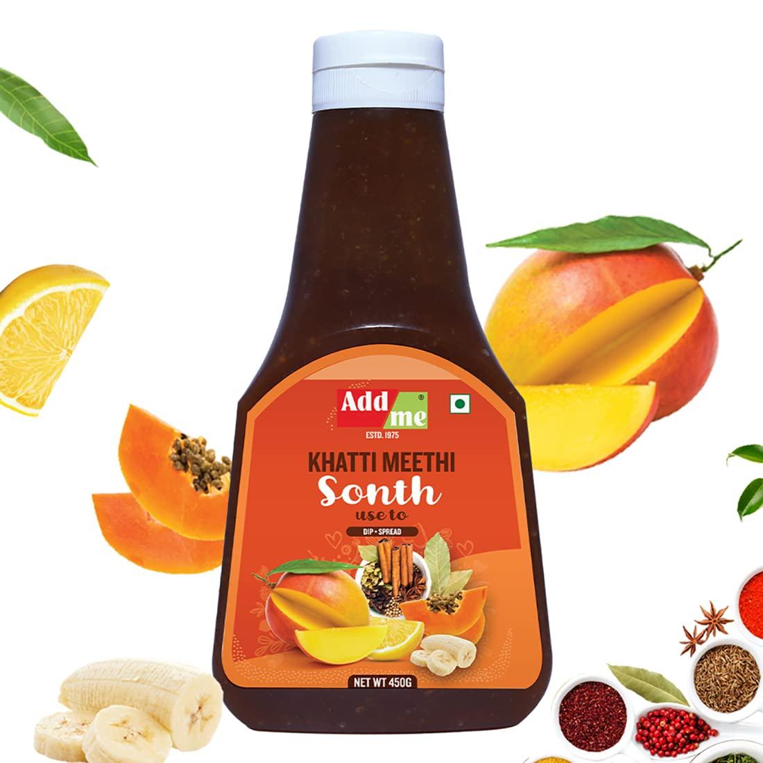 Add me Add me Sonth Chutney Home Made Khatti meethi chatni bhelpuri pani Puri samosa chaat 450gm Squeeze Bottle